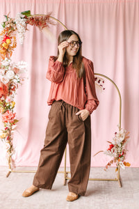 Brown Drawstring Barrel Pants
