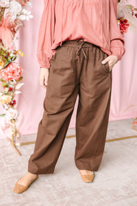 Brown Drawstring Barrel Pants