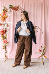 Brown Drawstring Barrel Pants