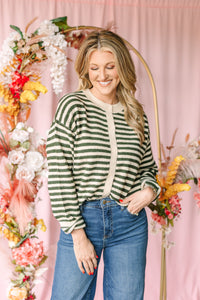 Hunter Green Striped Cardigan