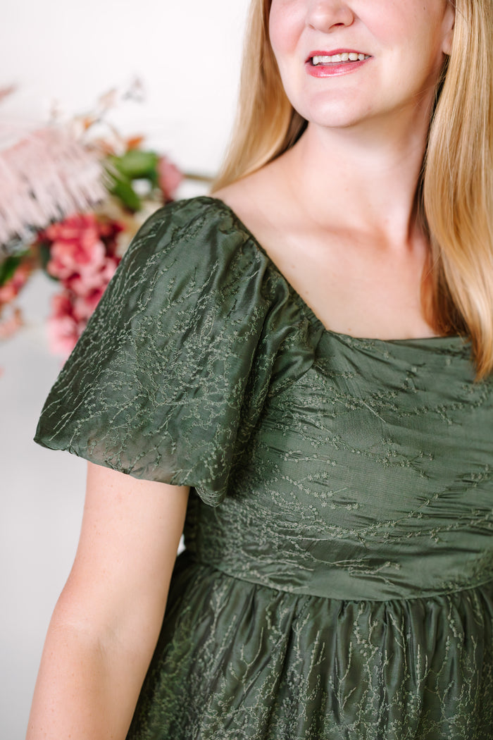 Olive Embroidered Chiffon Dress