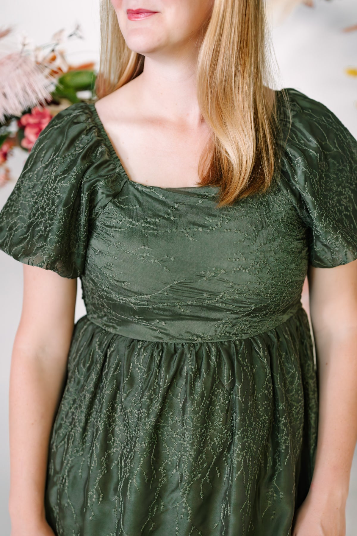 Olive Embroidered Chiffon Dress