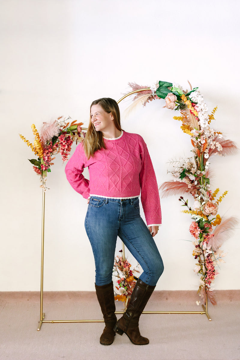 Berry Pink Cable Knit Sweater