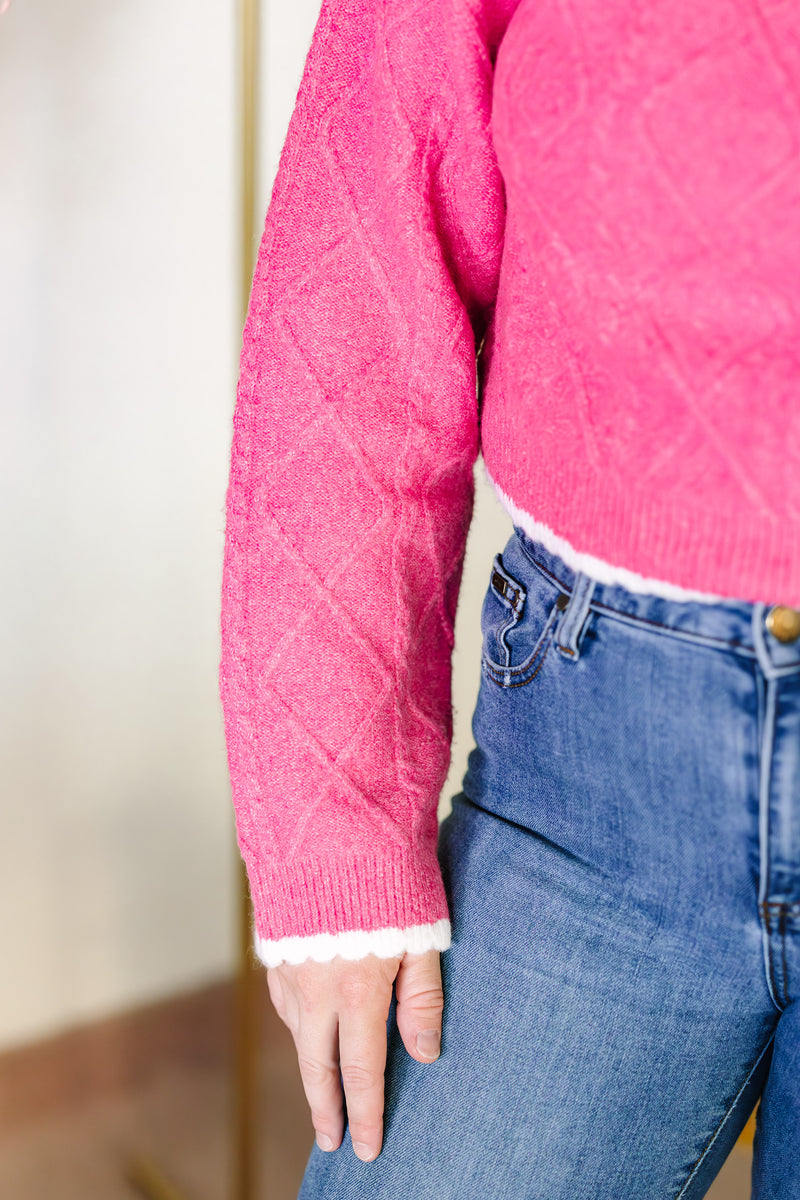 Berry Pink Cable Knit Sweater