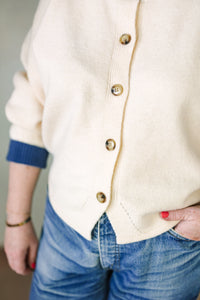 Blue Trim Ivory Cardigan