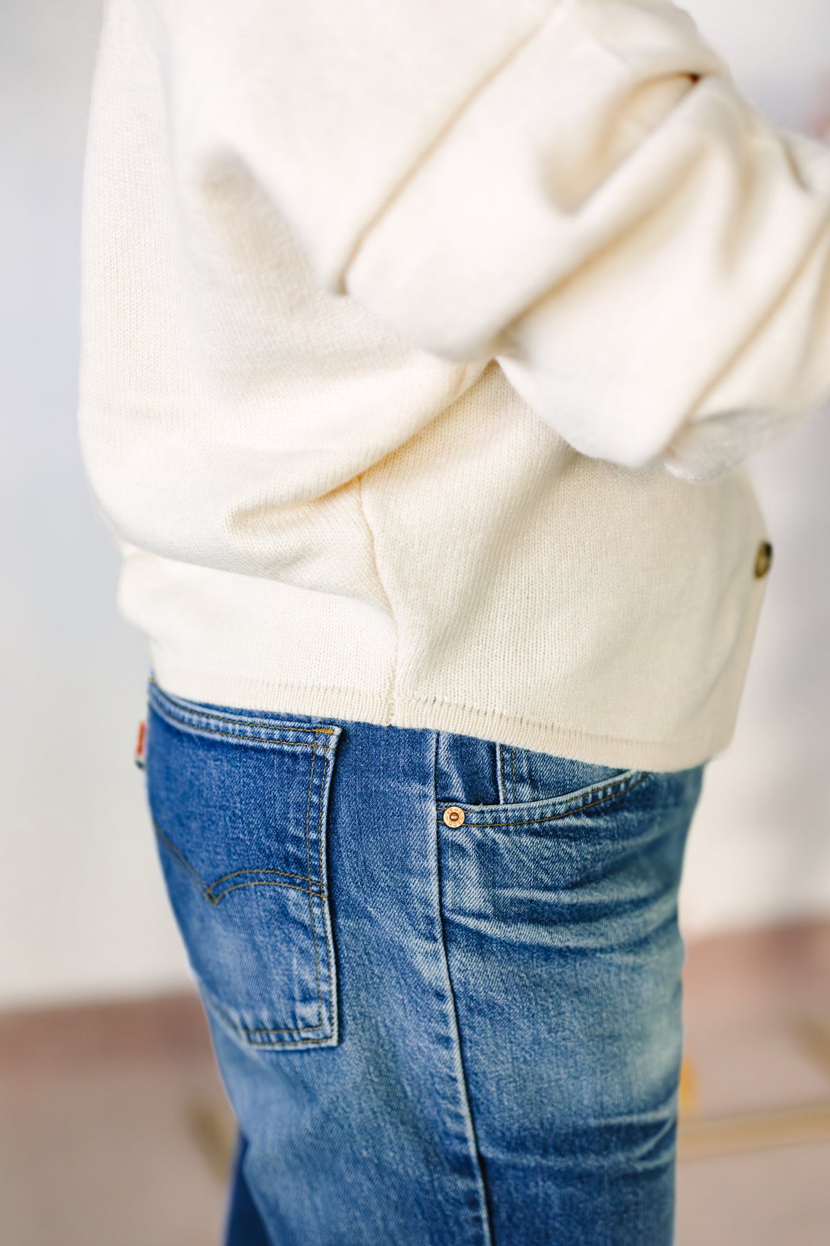 Blue Trim Ivory Cardigan