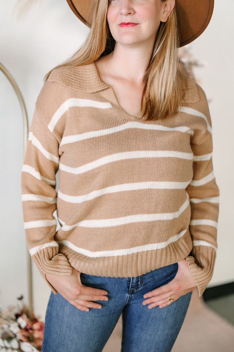 Collared Stripe Knit V-Neck