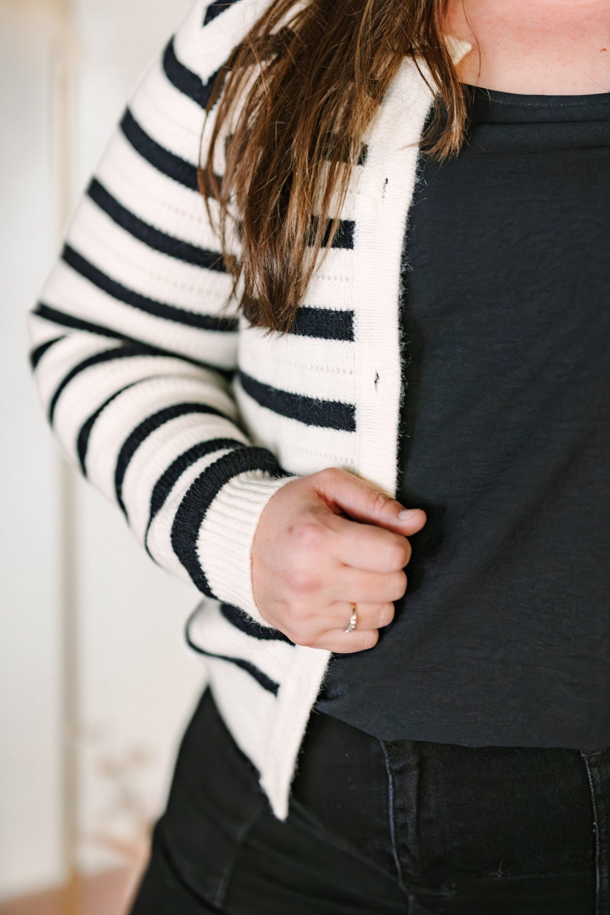 Black Stripe Knit Cardigan