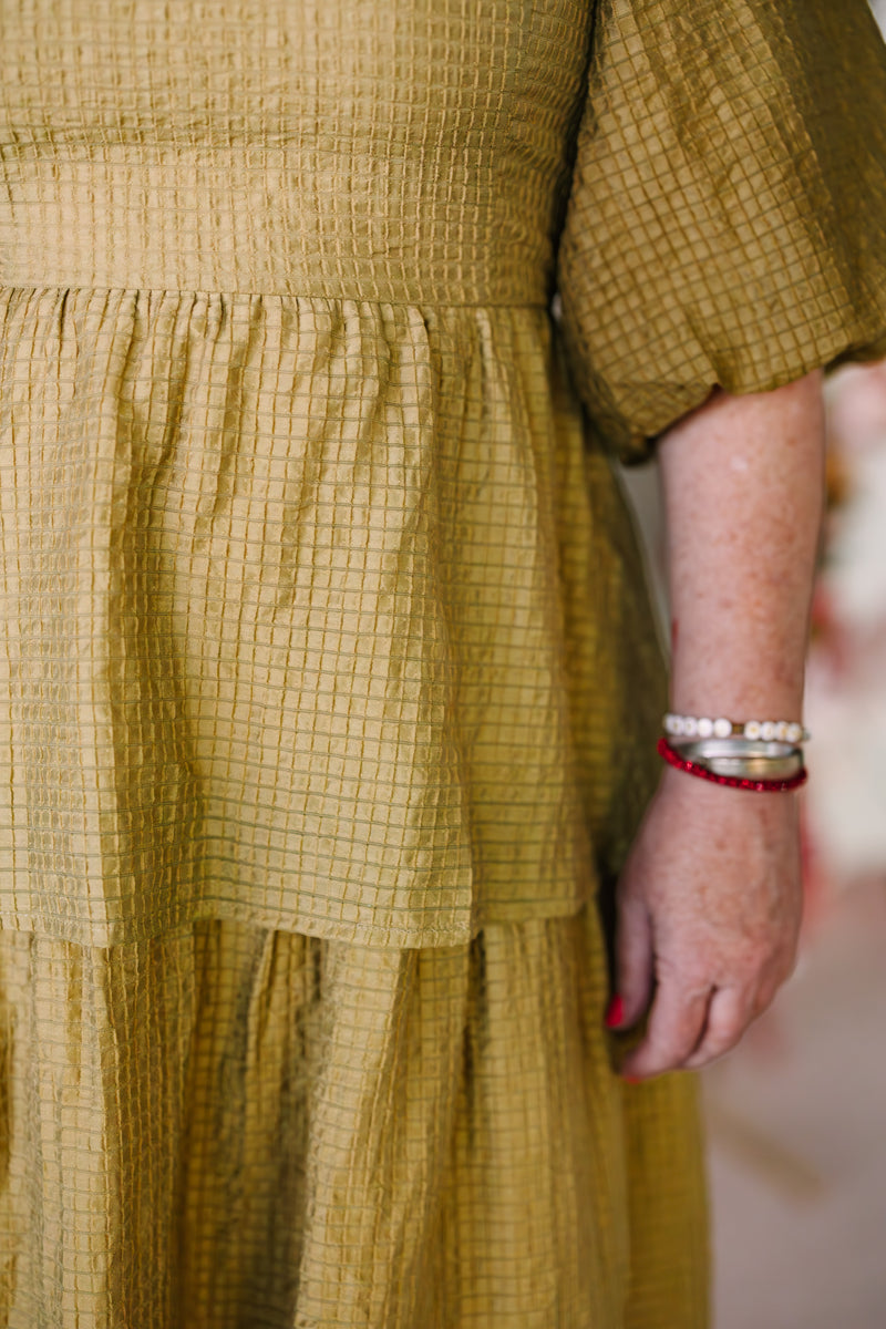 Olive Textured Woven Midi Dress