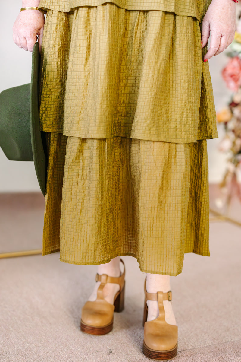 Olive Textured Woven Midi Dress