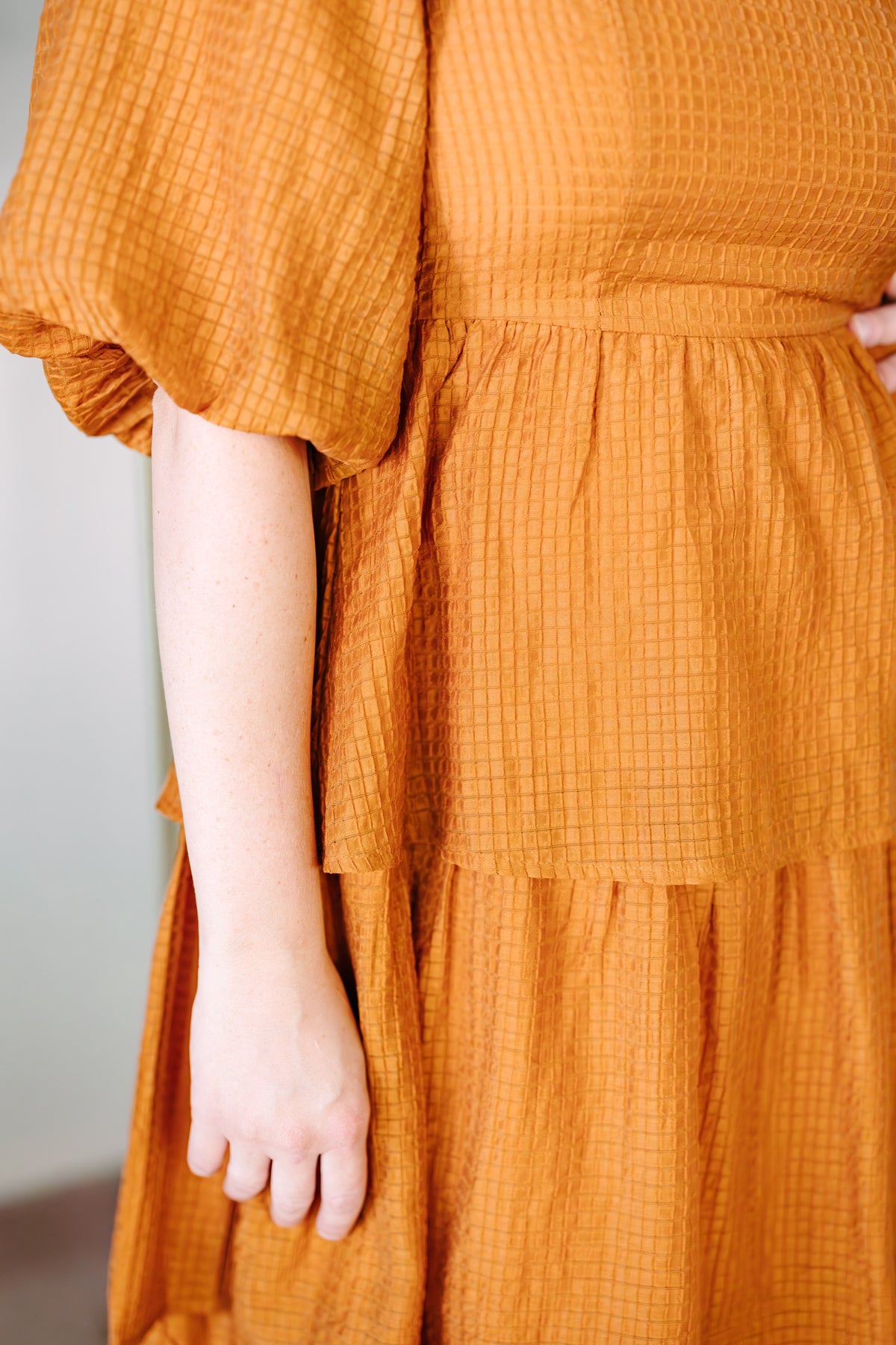 Camel Textured Woven Midi Dress