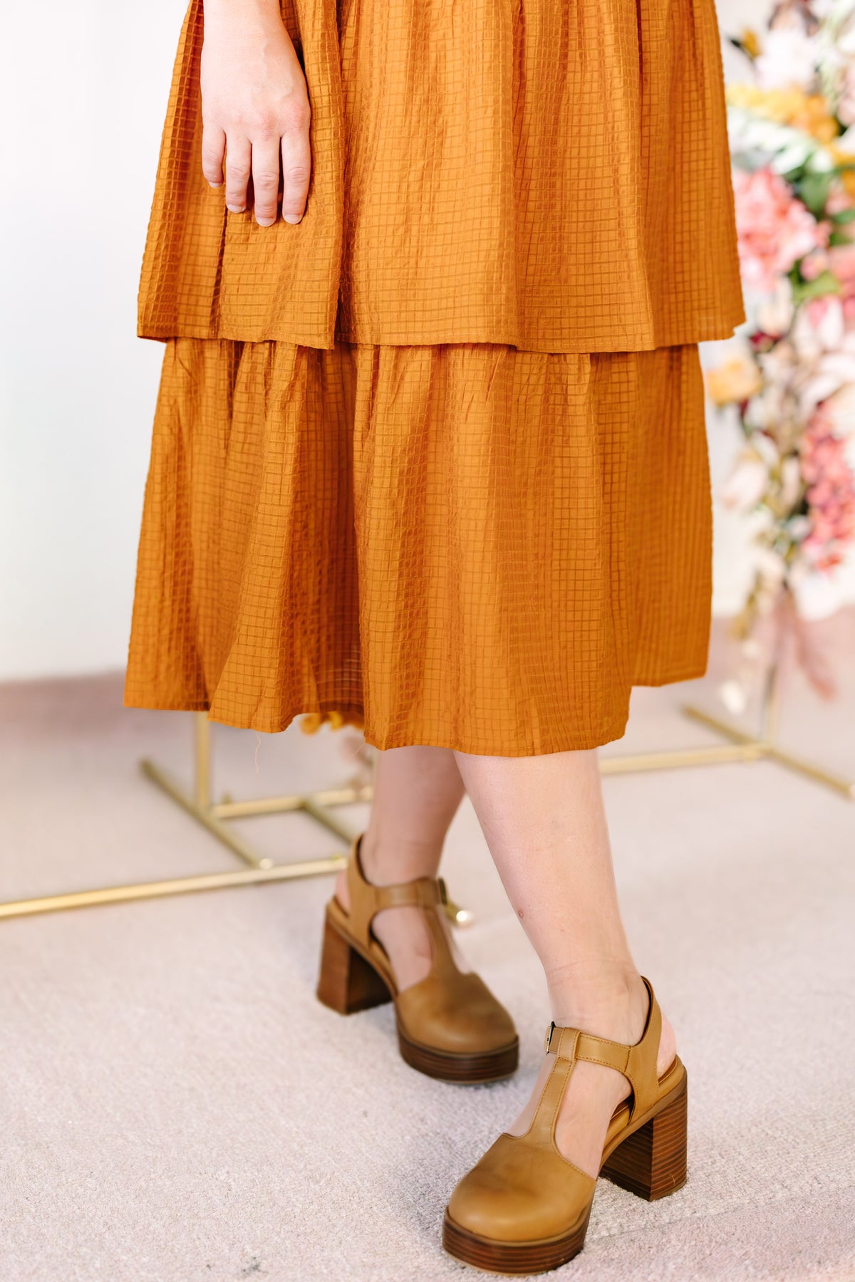 Camel Textured Woven Midi Dress