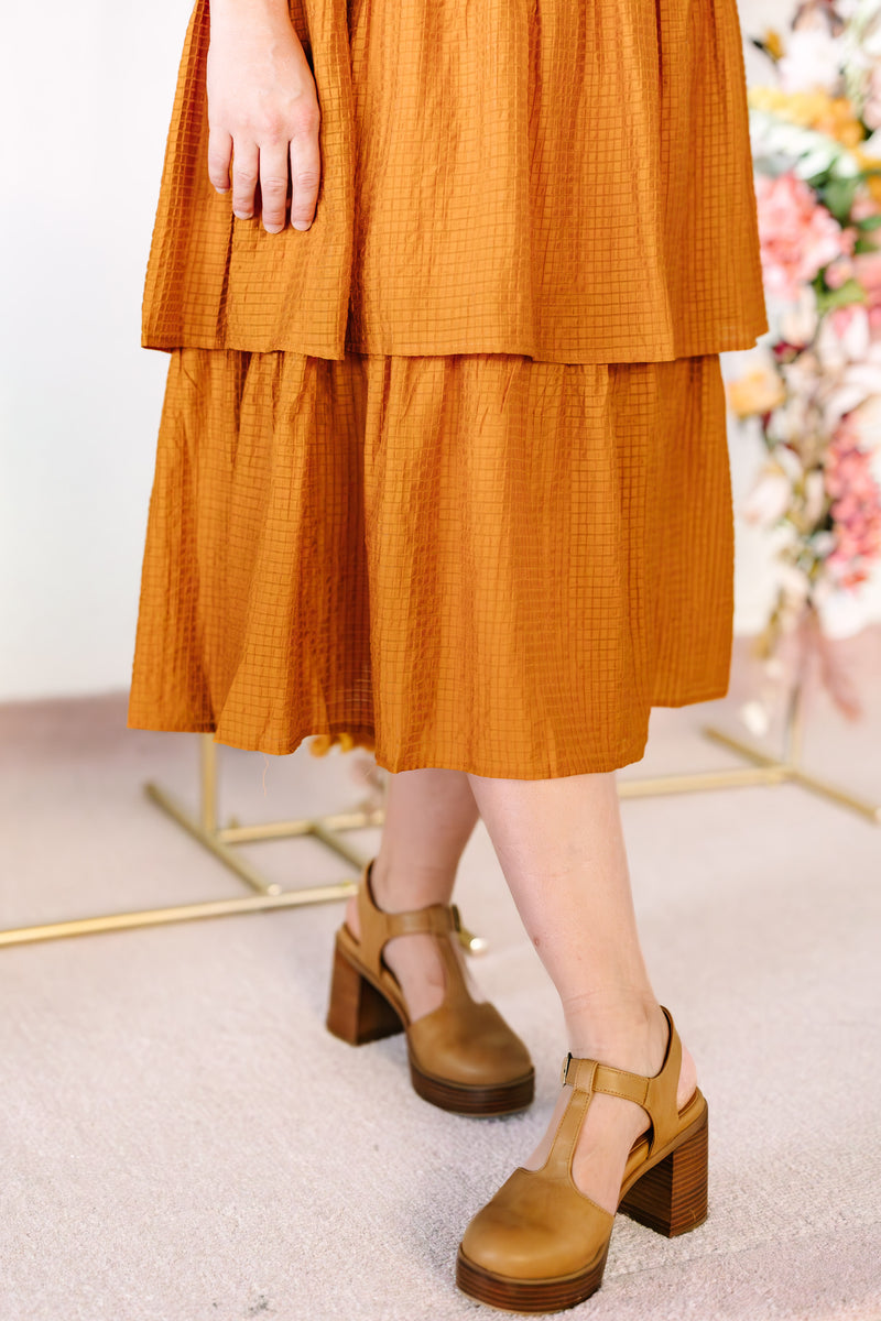 Camel Textured Woven Midi Dress