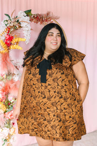 Brown Floral Textured Mini Dress