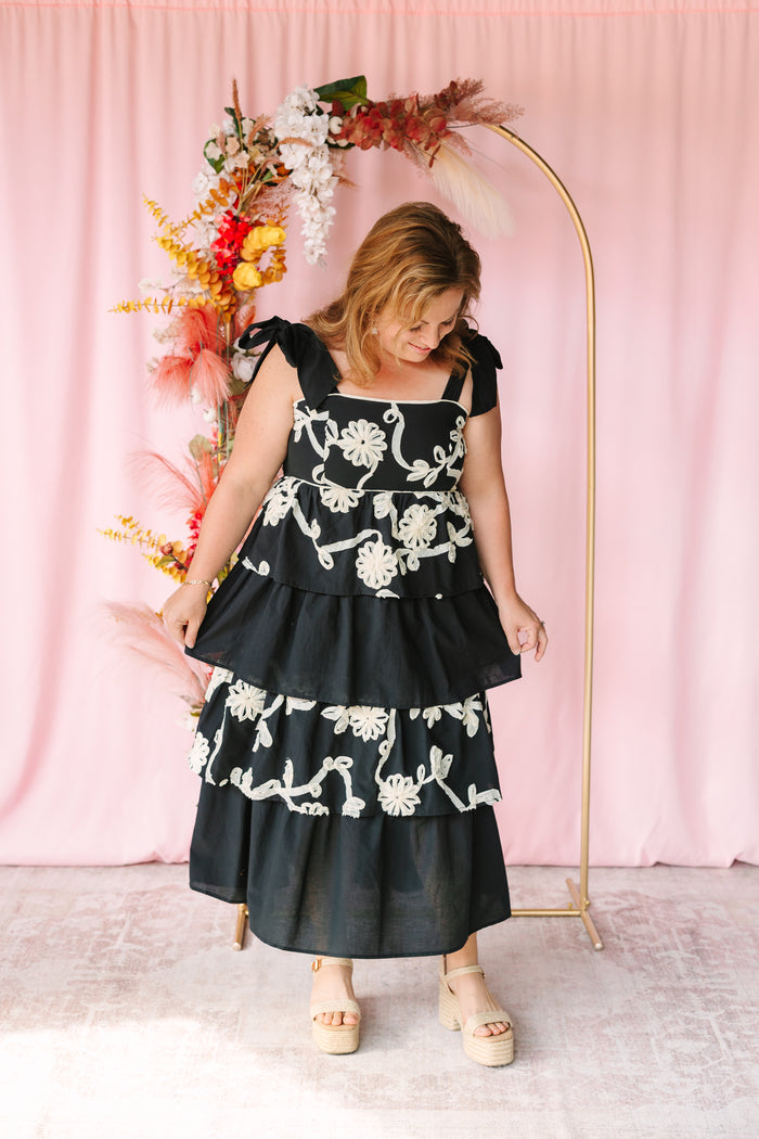Black Floral Applique Dress