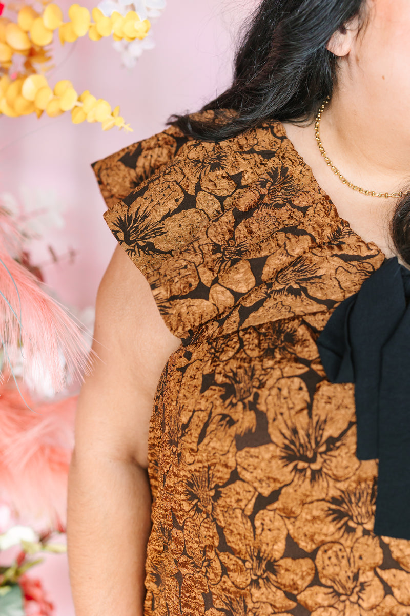 Brown Floral Textured Mini Dress