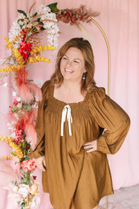 Brown Balloon Sleeve Mini Dress