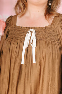Brown Balloon Sleeve Mini Dress