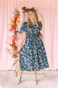 Navy Floral Midi Dress