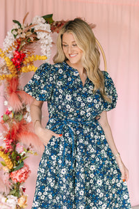 Navy Floral Midi Dress