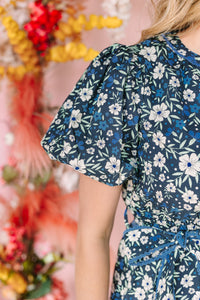 Navy Floral Midi Dress