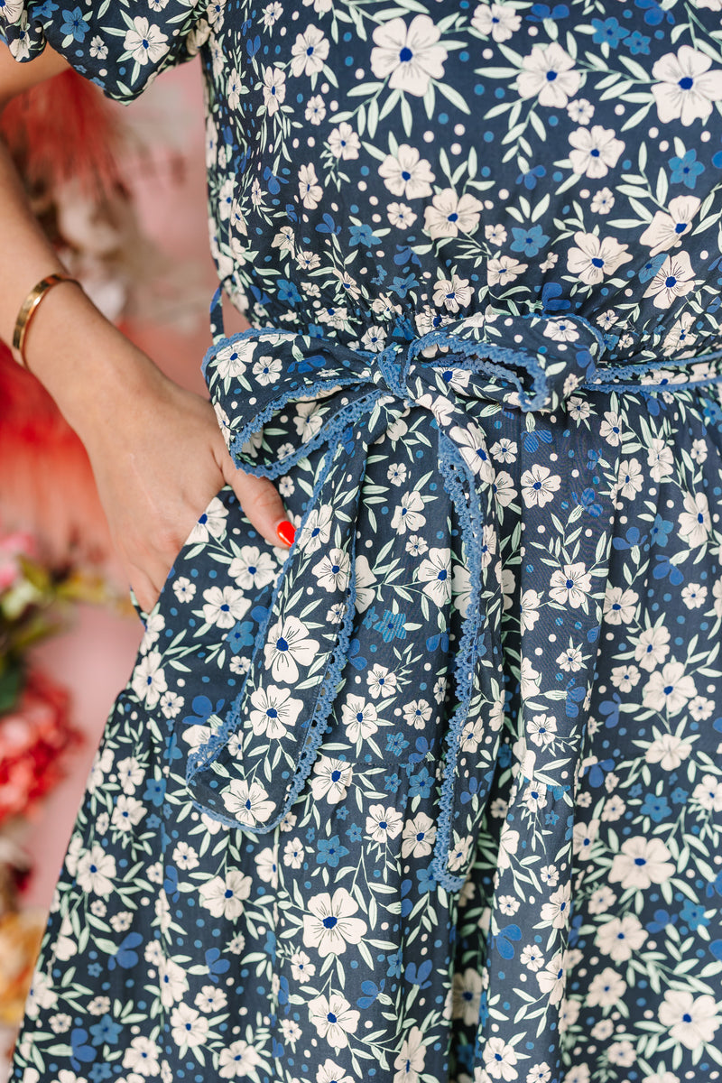 Navy Floral Midi Dress