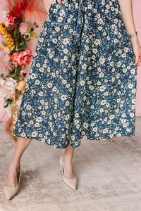 Navy Floral Midi Dress
