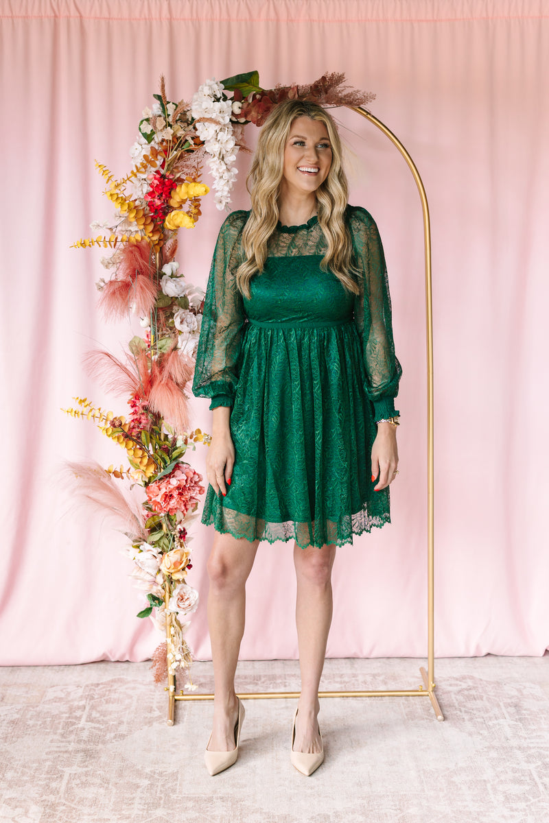 Emerald Lace Mini Dress