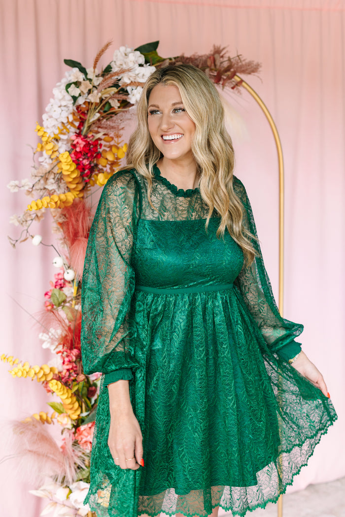 Emerald Lace Mini Dress