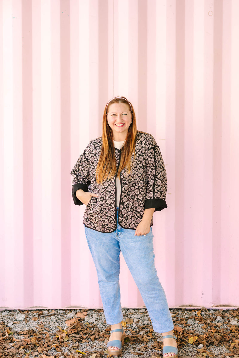 Black Quilted Print Jacket