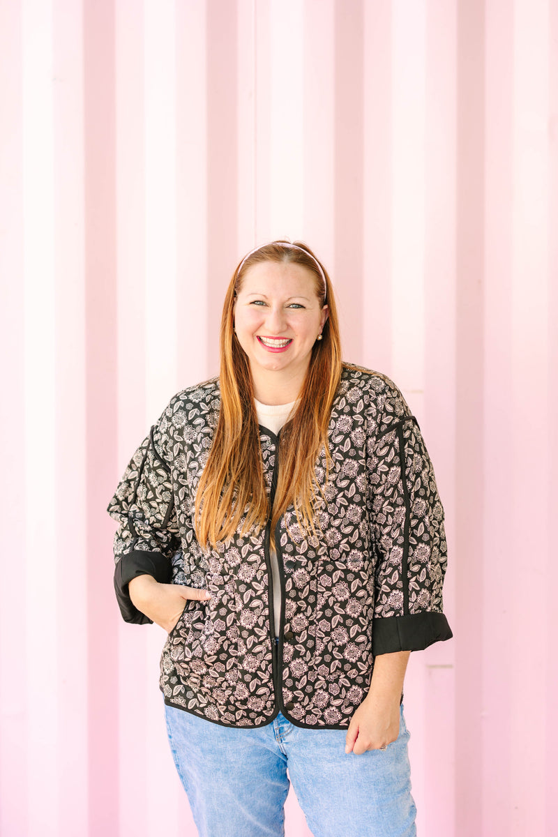 Black Quilted Print Jacket