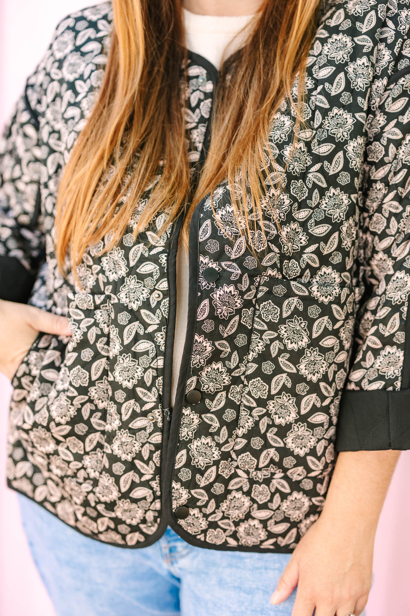 Black Quilted Print Jacket