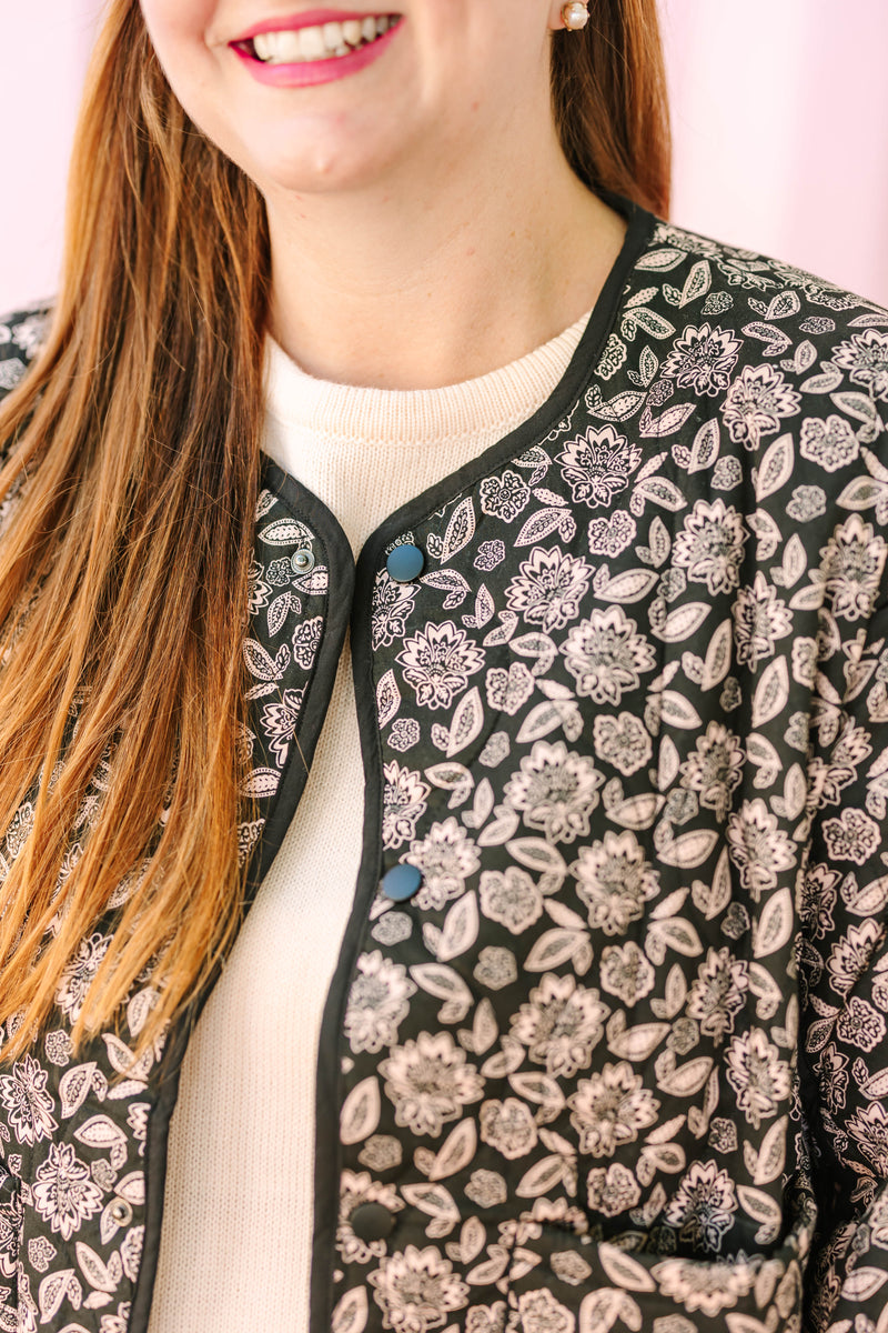 Black Quilted Print Jacket