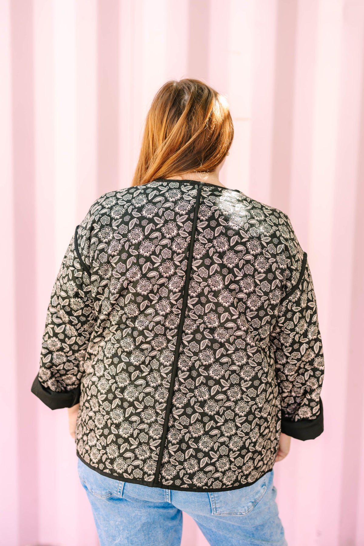 Black Quilted Print Jacket