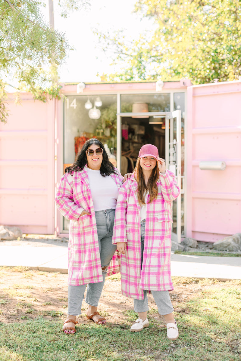Pink Brushed Plaid Coat