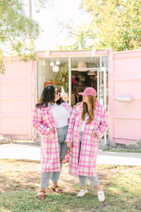 Pink Brushed Plaid Coat