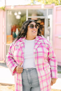 Pink Brushed Plaid Coat