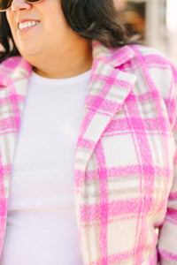 Pink Brushed Plaid Coat