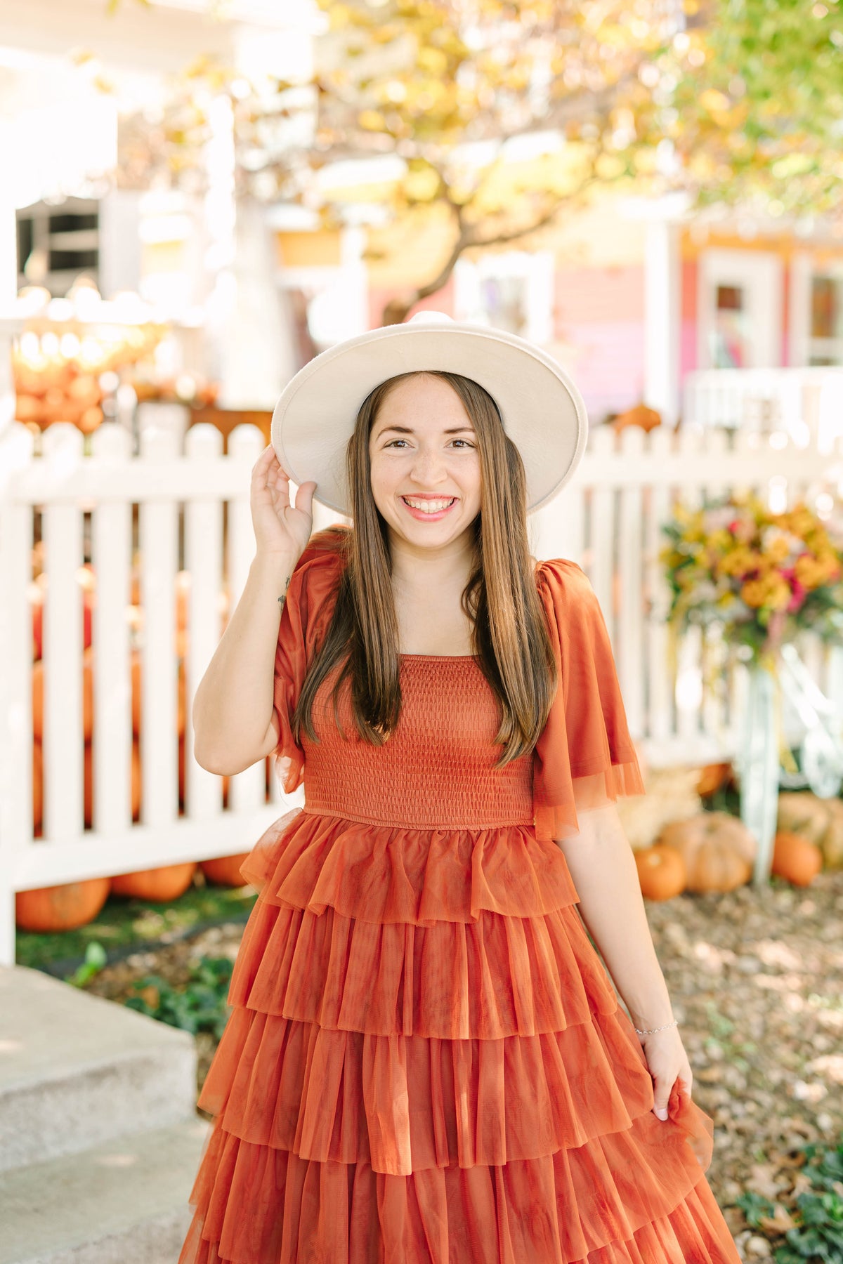 Caramel Tiered Mesh Dress