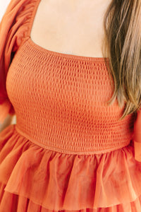 Caramel Tiered Mesh Dress