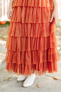 Caramel Tiered Mesh Dress