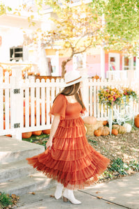 Caramel Tiered Mesh Dress