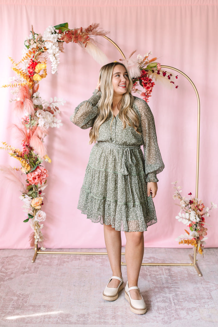 Olive Floral Mini Dress