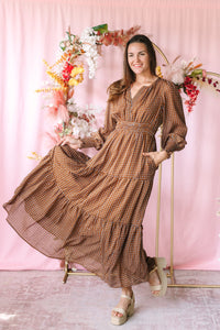 Caramel Notched Collar Maxi Dress