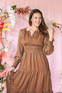 Caramel Notched Collar Maxi Dress