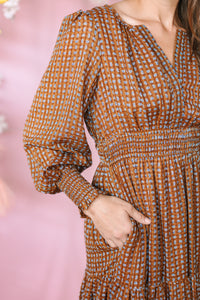 Caramel Notched Collar Maxi Dress