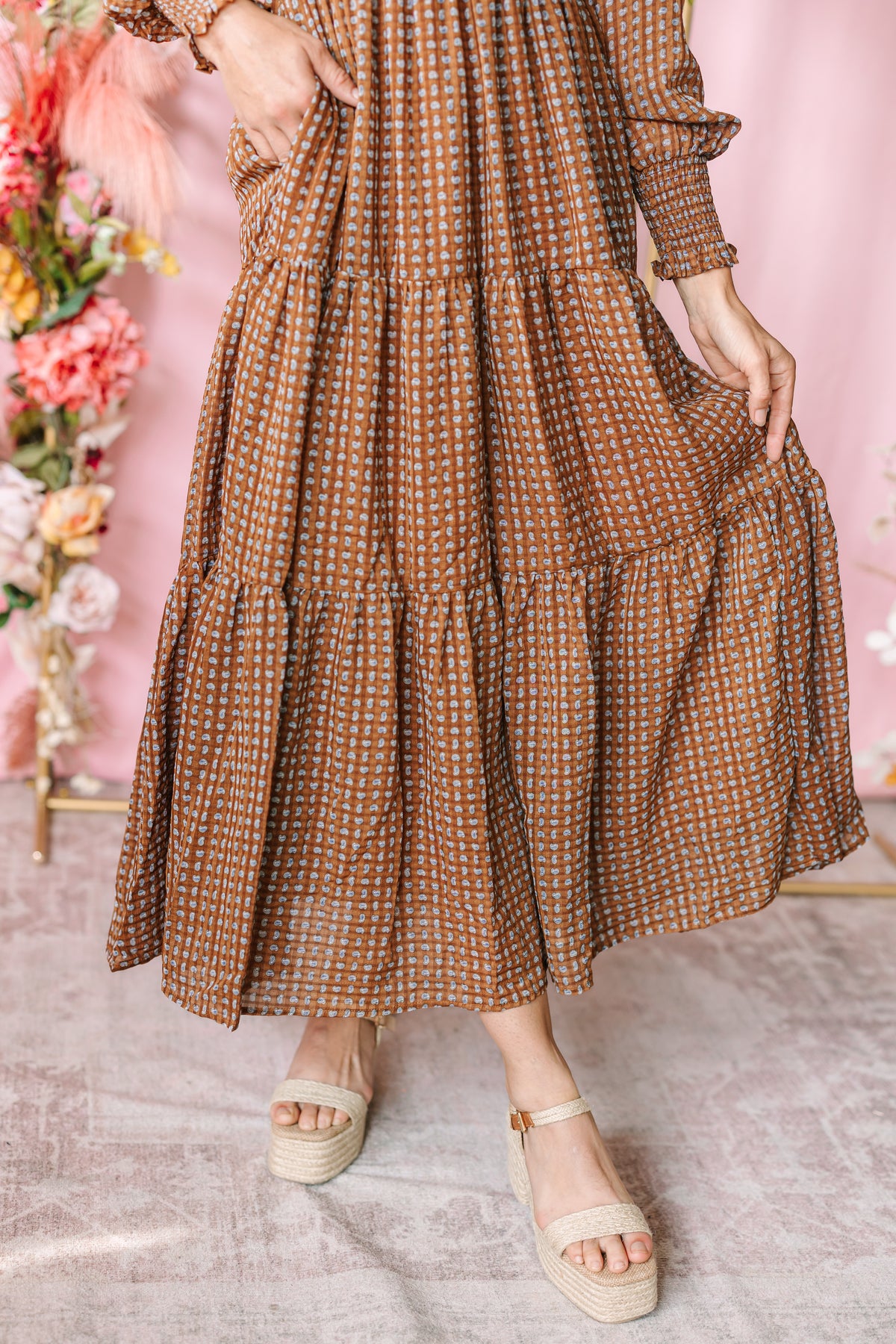 Caramel Notched Collar Maxi Dress
