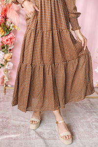 Caramel Notched Collar Maxi Dress