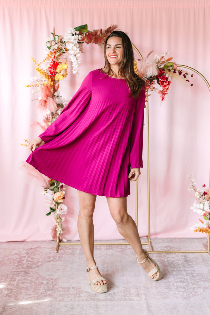 Berry Pleated Dress
