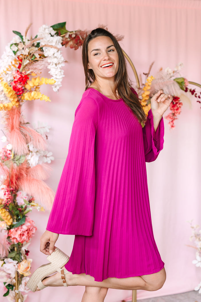 Berry Pleated Dress